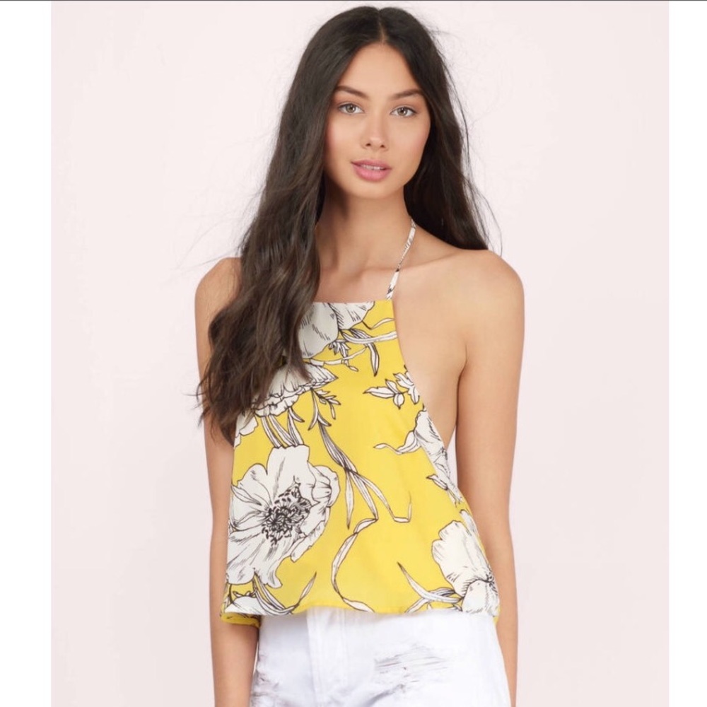 Tobi “Yours Truly” yellow floral halter top